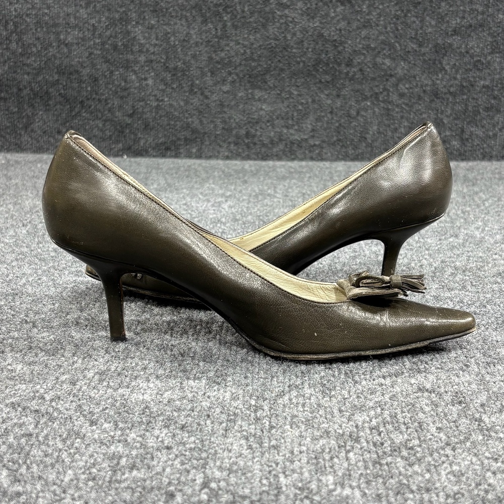 Adrienne Vittadini Shoes Womens 6 Brown Leather Tassel Kitten Heel Pumps Italy